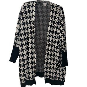 Chico's Black & White Cardigan Sweater Houndstooth Pattern Women’s Small/Medium